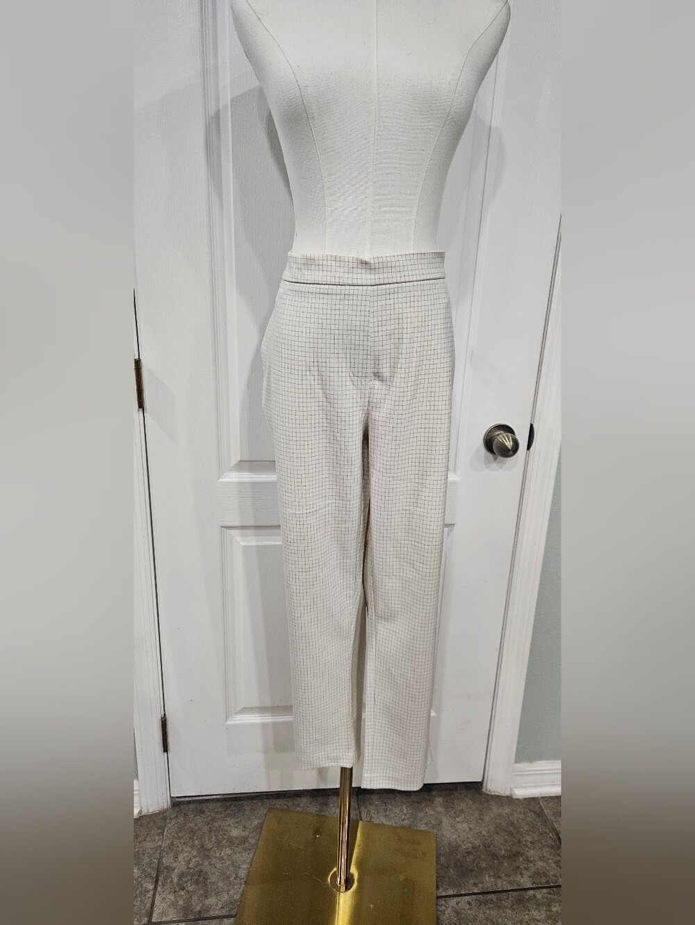 Rachel Zoe Cream Grid Straight Leg Pants